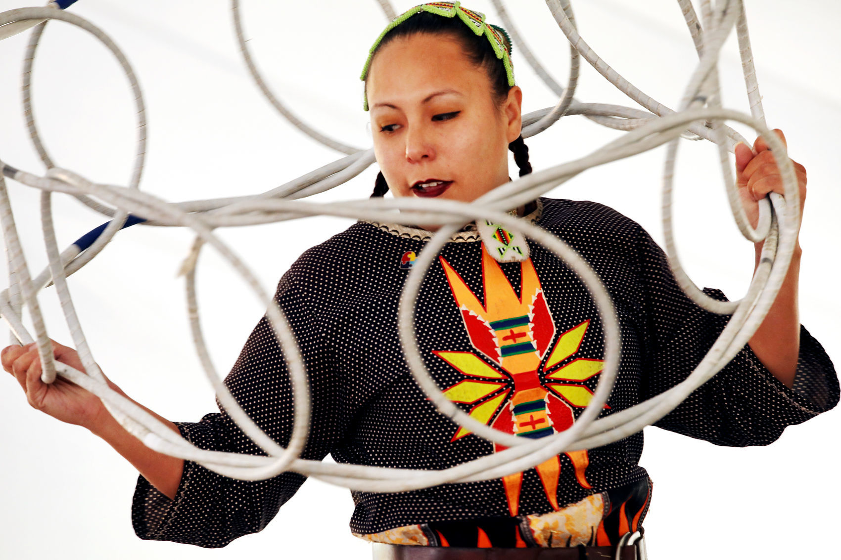 Jasmine Bell hoop dancing at the Montana Folk Festival